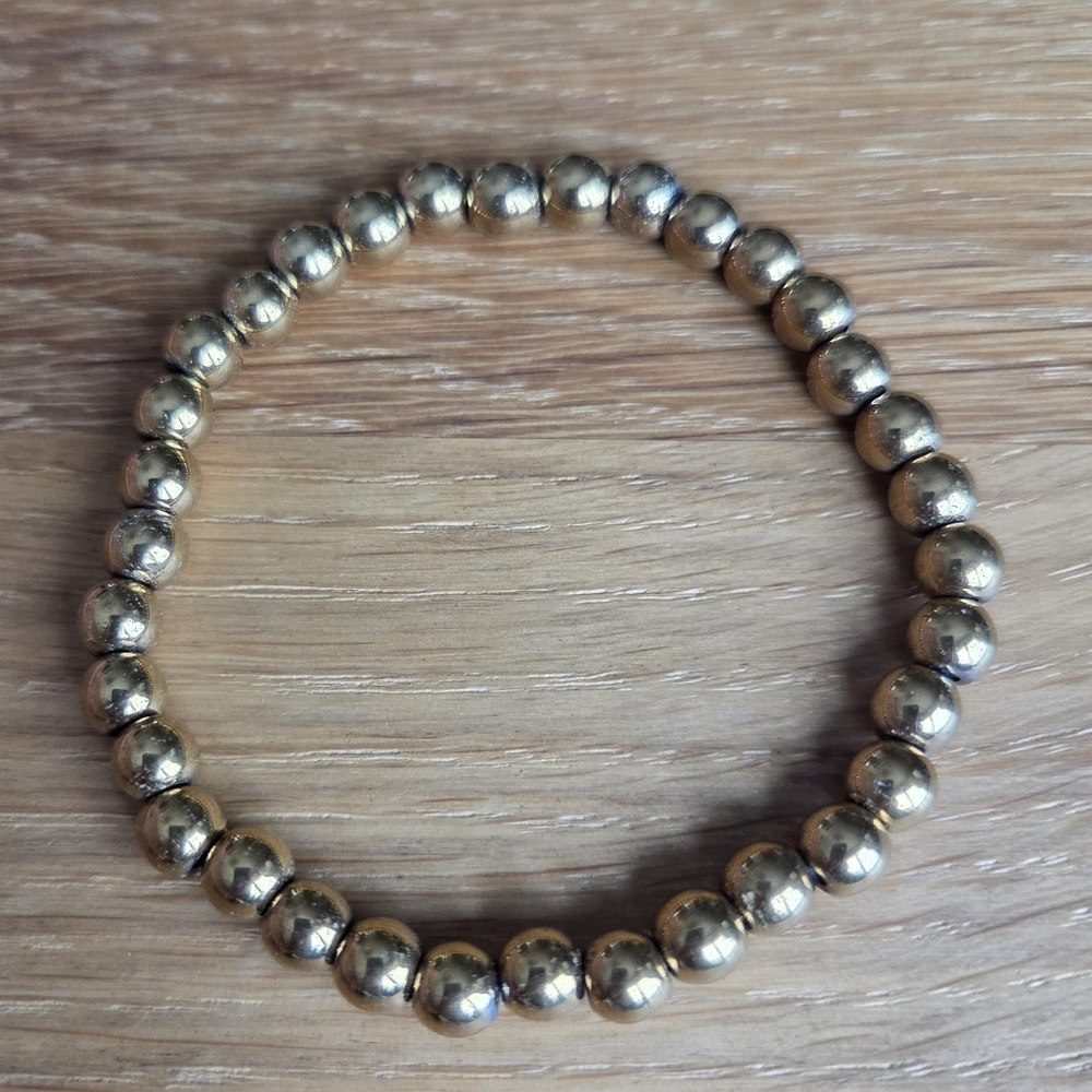 Gold Hematite Beads Bracelet, Stretch, Hand Crafted - Picture 8 of 11